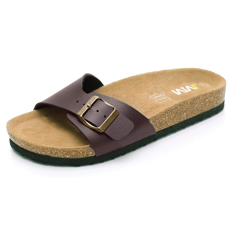 WTW Women's Cork Footbed Sandals Cow Suede Slide Sandals for Women with Adjustable Strap Buckle Open Toe Beach Sandals - Image 1